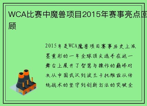 WCA比赛中魔兽项目2015年赛事亮点回顾